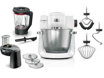 BOSCH kuhinjski aparat MUM 6BIJELA-SREBRNA 1600W,5,5L, 7 Brzina, NOVI DIZAJN
