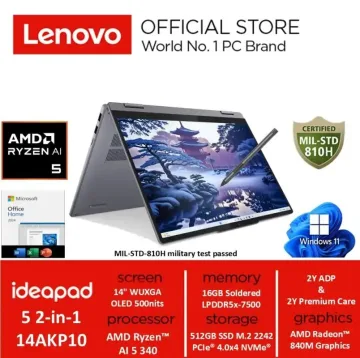AMD Ryzen AI 5 340, 16GB LPDDR5 RAM, 512GB SSD, 14" WUXGA 1920 x 1200 OLED Touchscreen display, , Wi-Fi 7, 1x USB-C  with USB PD 45-65W and DisplayPort 1.4a, 1x USB-C  with USB PD 45-65W and DisplayPort 2.1