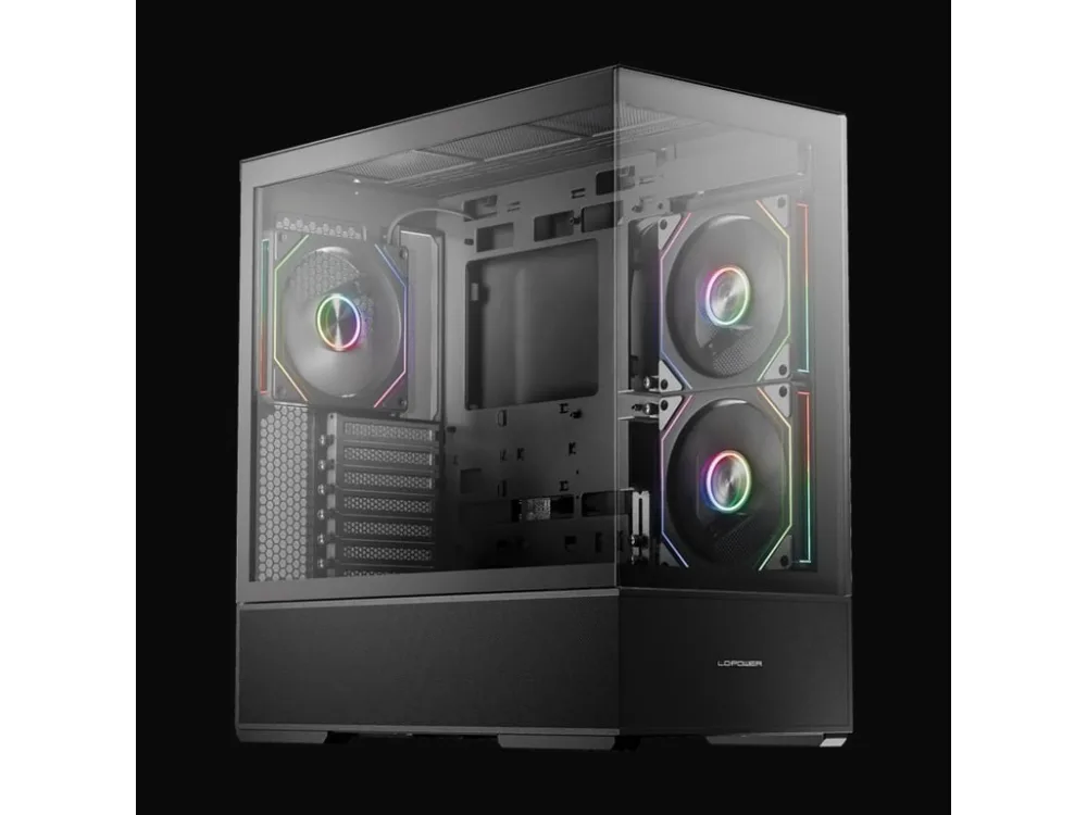 LC-Power Case Gaming 812BOnyx Vision, Midi-Tower, ATX3xARGB fans,GPU: 400mm, CPU Cooler: 190m