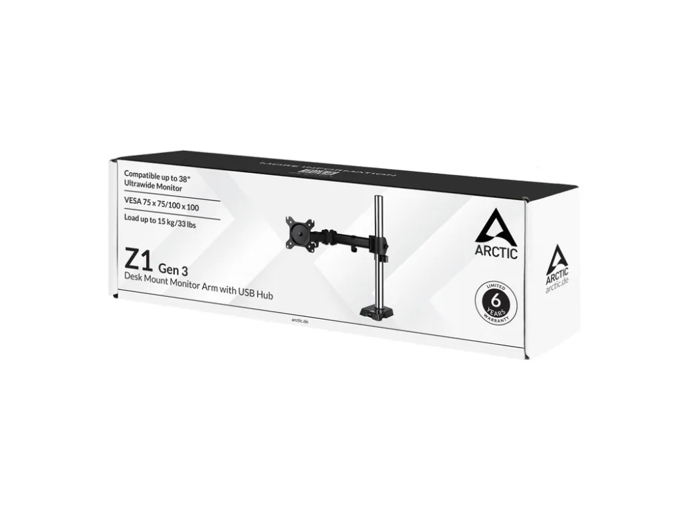 Arctic Z1 Gen 3 (Matt Black)desk monitor arm with USB Hub