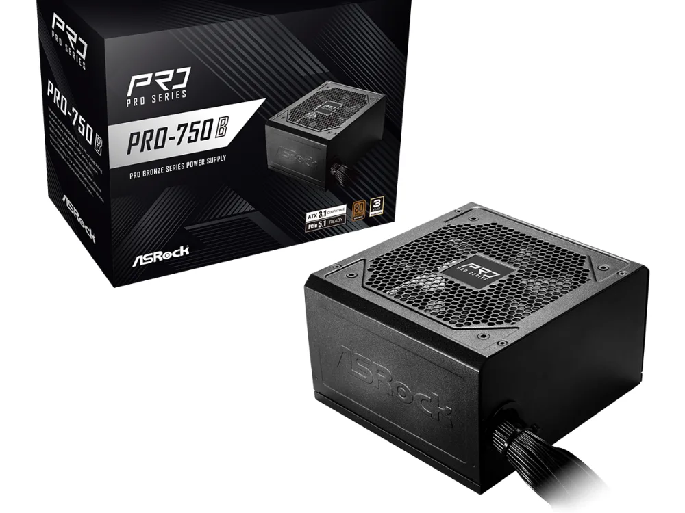 ASRock PSU 750W Bronze, Pro80PLUS, 120mm fan, ATX 3.1PCIe 5.1